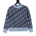 Dior Oblique All Over Logo Light Blue Crew Neck Knit Sweater