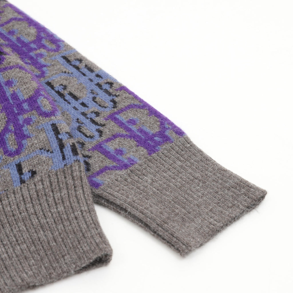 Dior Oblique All Over Logo Gray Purple Crew Neck Knit Sweater