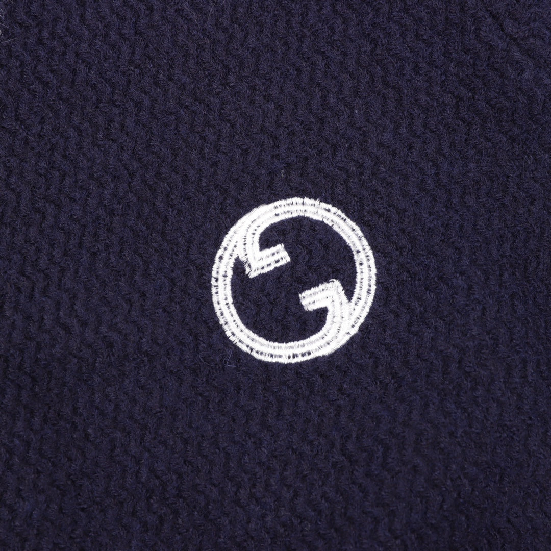 Gucci Interlocking G Logo V Neck Wool Cardigan Navy White