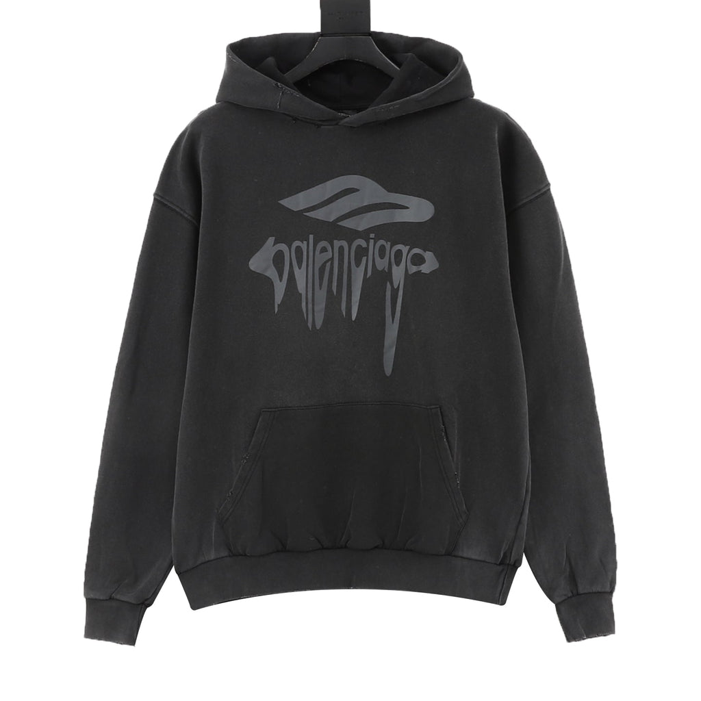 Balenciaga Vintage Destroyed Series Dark Grey Graffiti Logo Hoodie