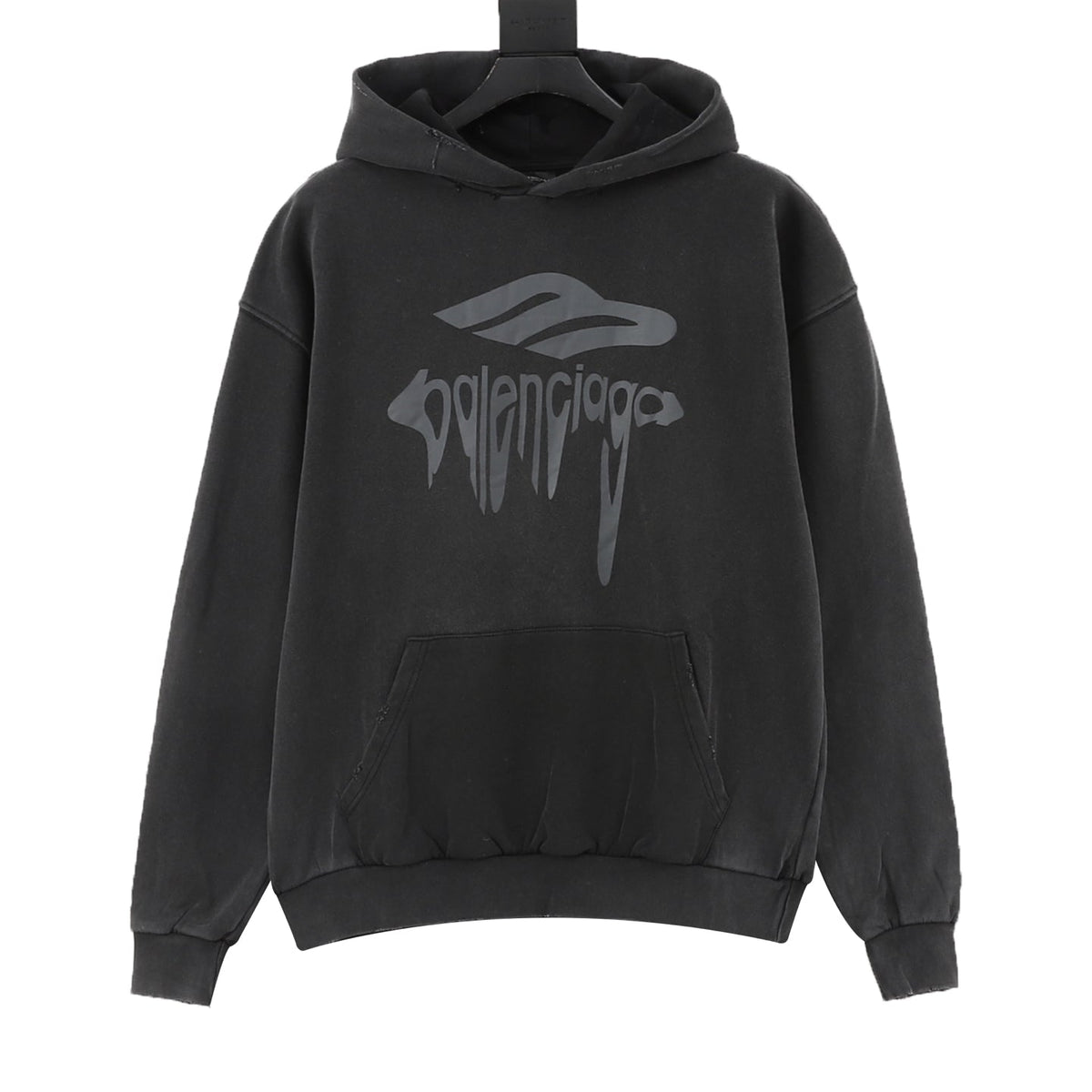 Balenciaga Vintage Destroyed Series Dark Grey Graffiti Logo Hoodie