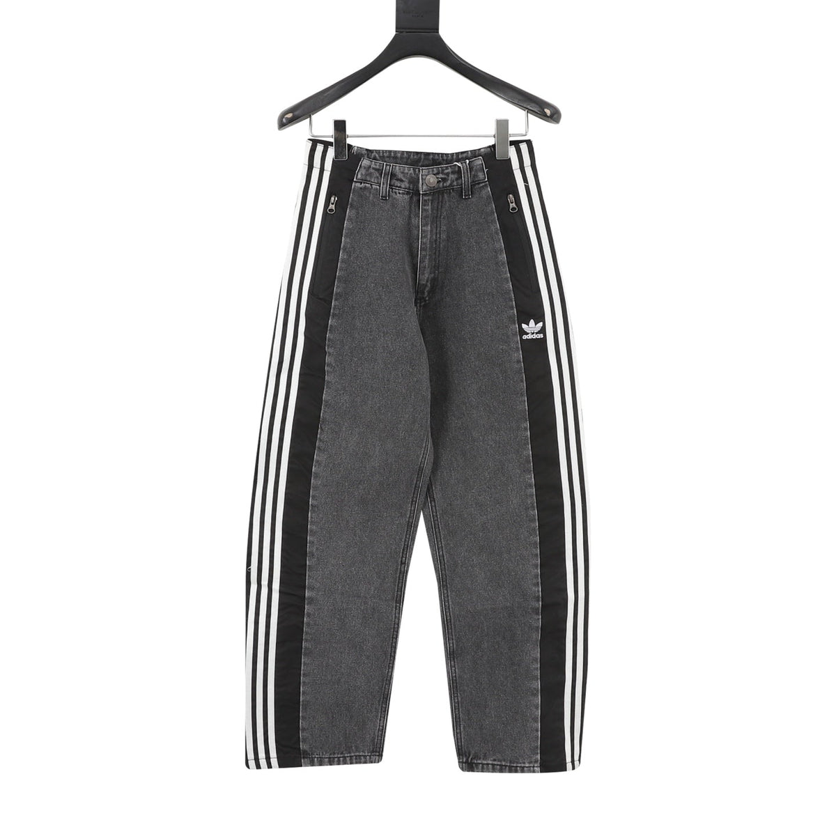 Adidas Trefoil Series Washed Grey Paneled Wide Leg Jeans
