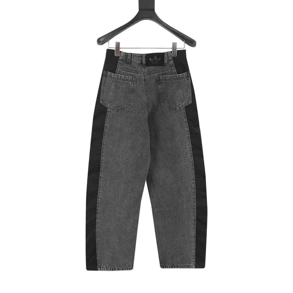 Adidas Trefoil Series Washed Grey Paneled Wide Leg Jeans