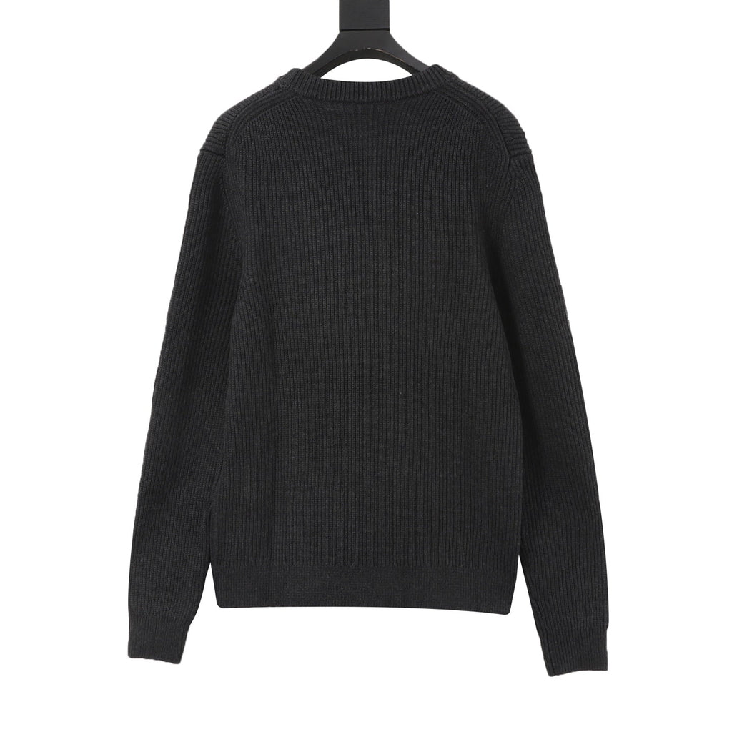 Gucci Logo Jacquard Ribbed Crew Neck Wool Sweater Dark Grey