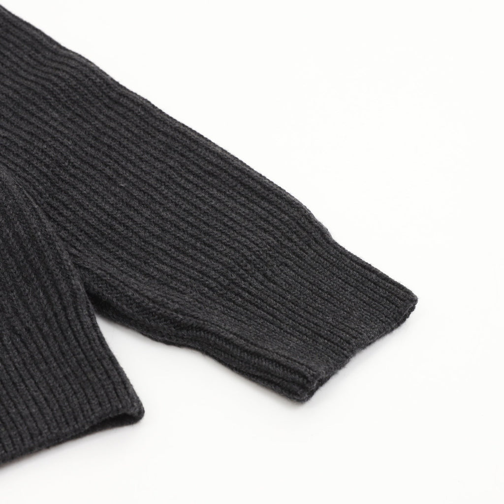 Gucci Logo Jacquard Ribbed Crew Neck Wool Sweater Dark Grey