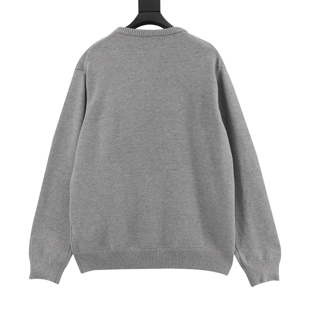 Gucci Vintage Script Logo Crew Neck Wool Sweater Grey