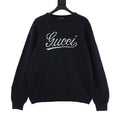 Gucci Vintage Script Logo Crew Neck Wool Sweater Navy