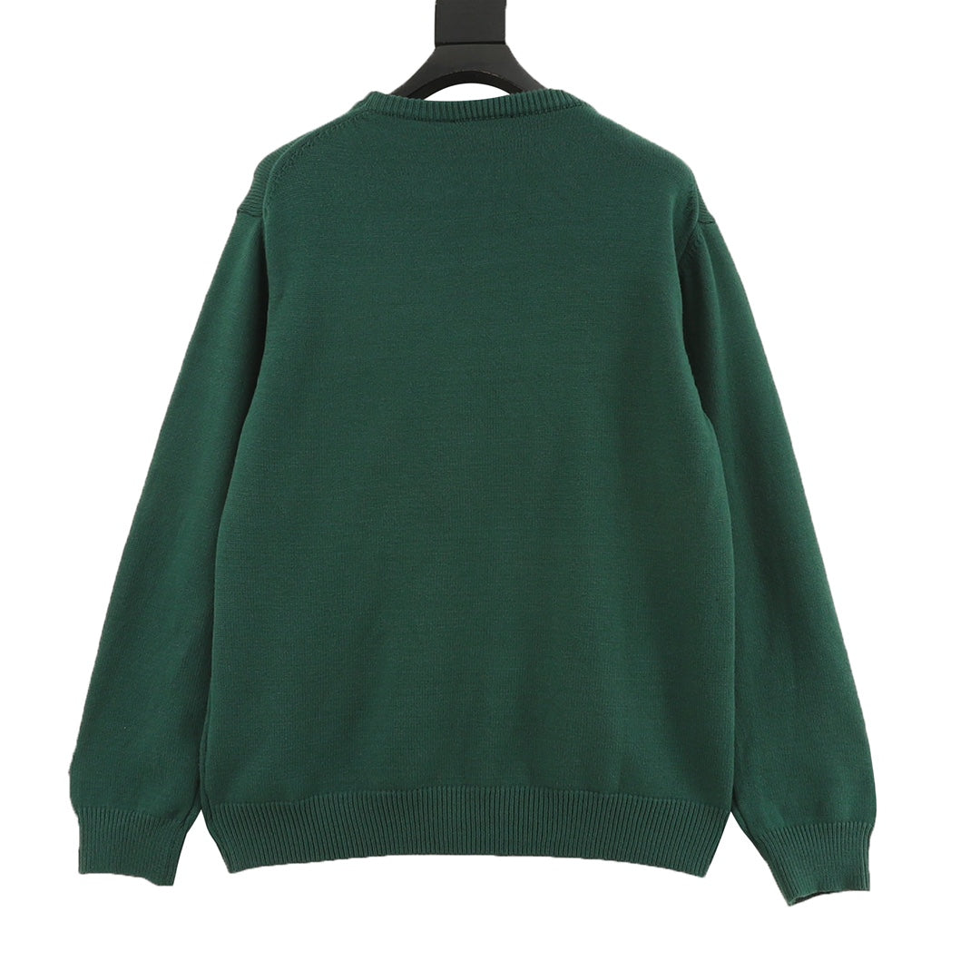 Gucci Vintage Script Logo Crew Neck Wool Sweater Green