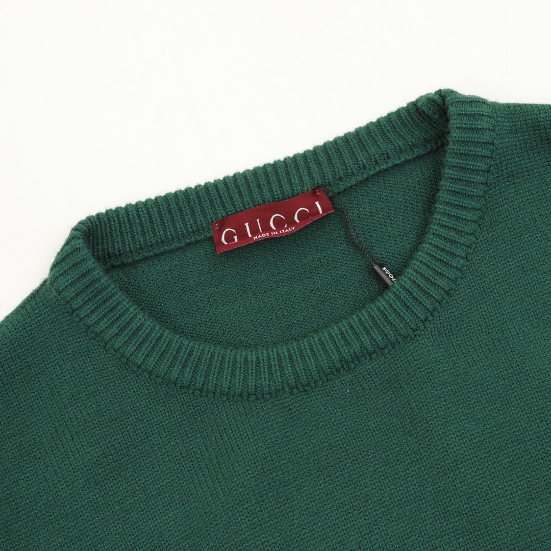 Gucci Vintage Script Logo Crew Neck Wool Sweater Green