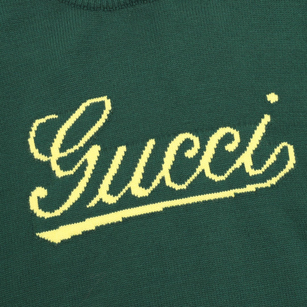 Gucci Vintage Script Logo Crew Neck Wool Sweater Green