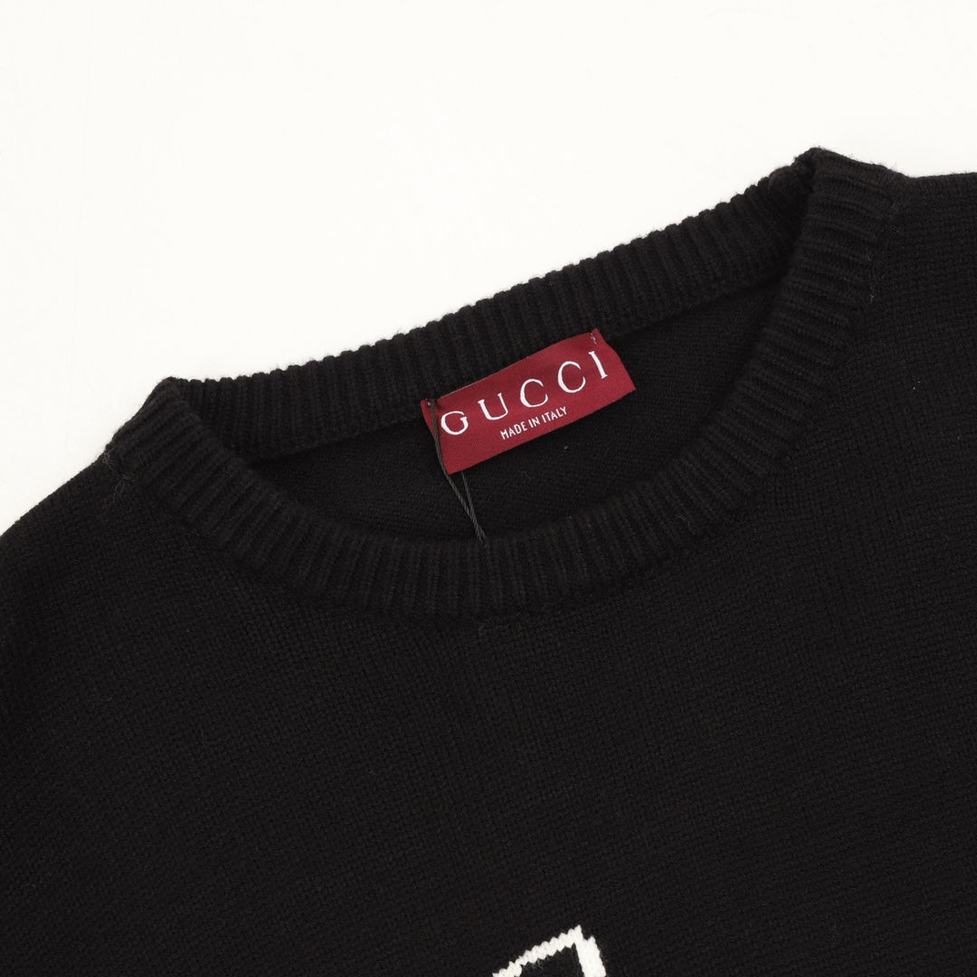 Gucci Vintage Script Logo Crew Neck Wool Sweater Black