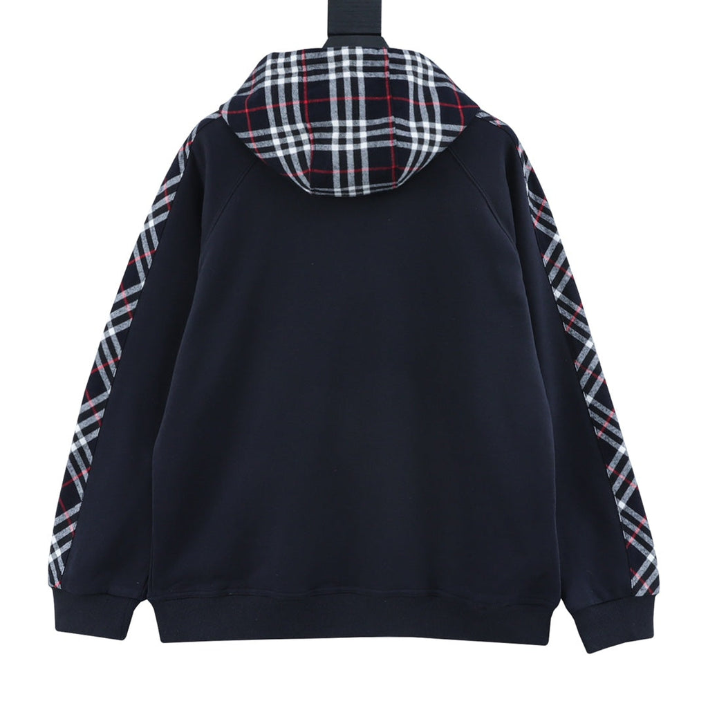 Burberry Vintage Check Panel Navy Zip Up Hoodie