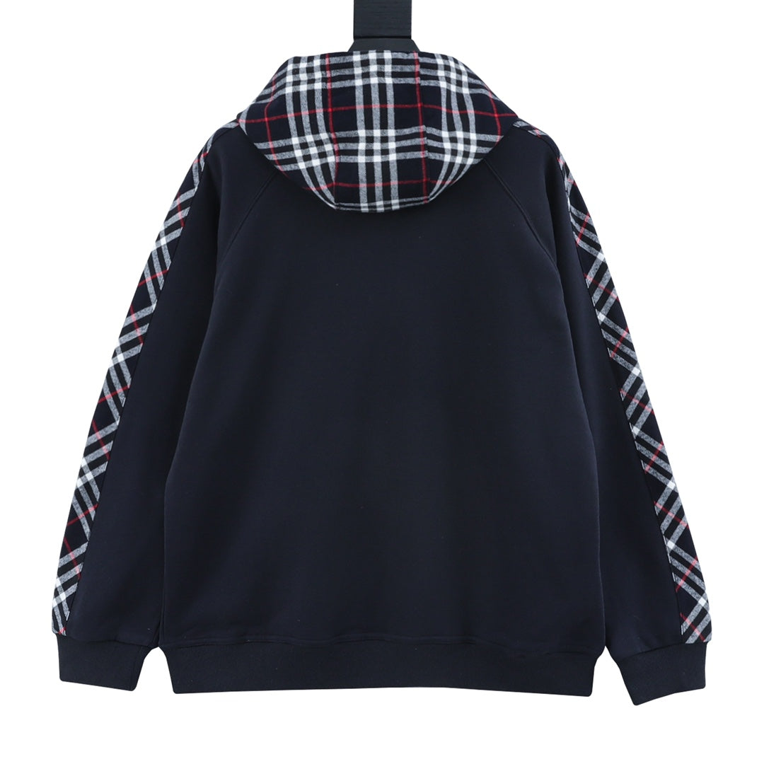 Burberry Vintage Check Panel Navy Zip Up Hoodie