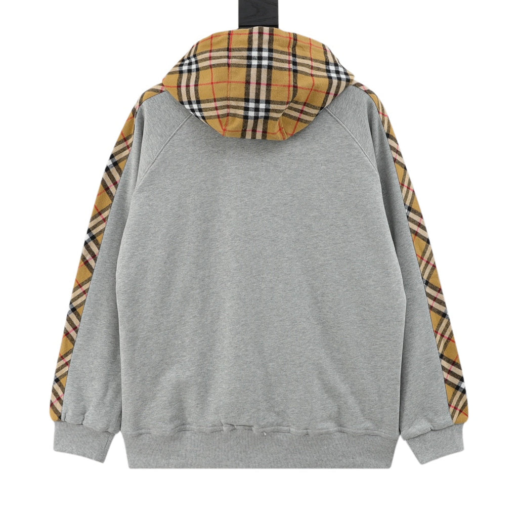 Burberry Vintage Check Panel Grey Zip Up Hoodie