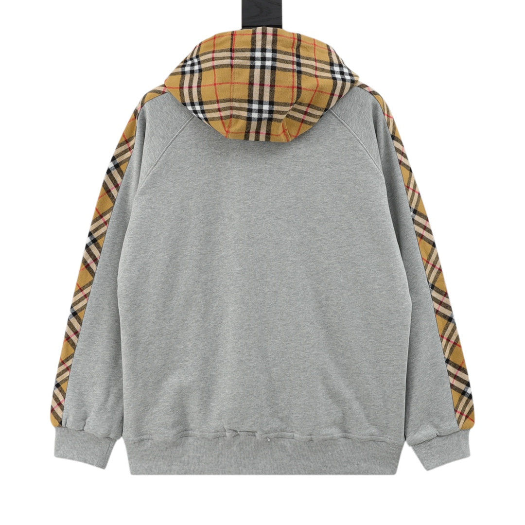 Burberry Vintage Check Panel Grey Zip Up Hoodie