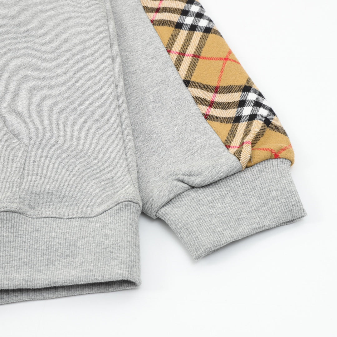 Burberry Vintage Check Panel Grey Zip Up Hoodie