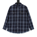 Dior Plaid Fringe Hem Long Sleeve Shirt Navy Blue