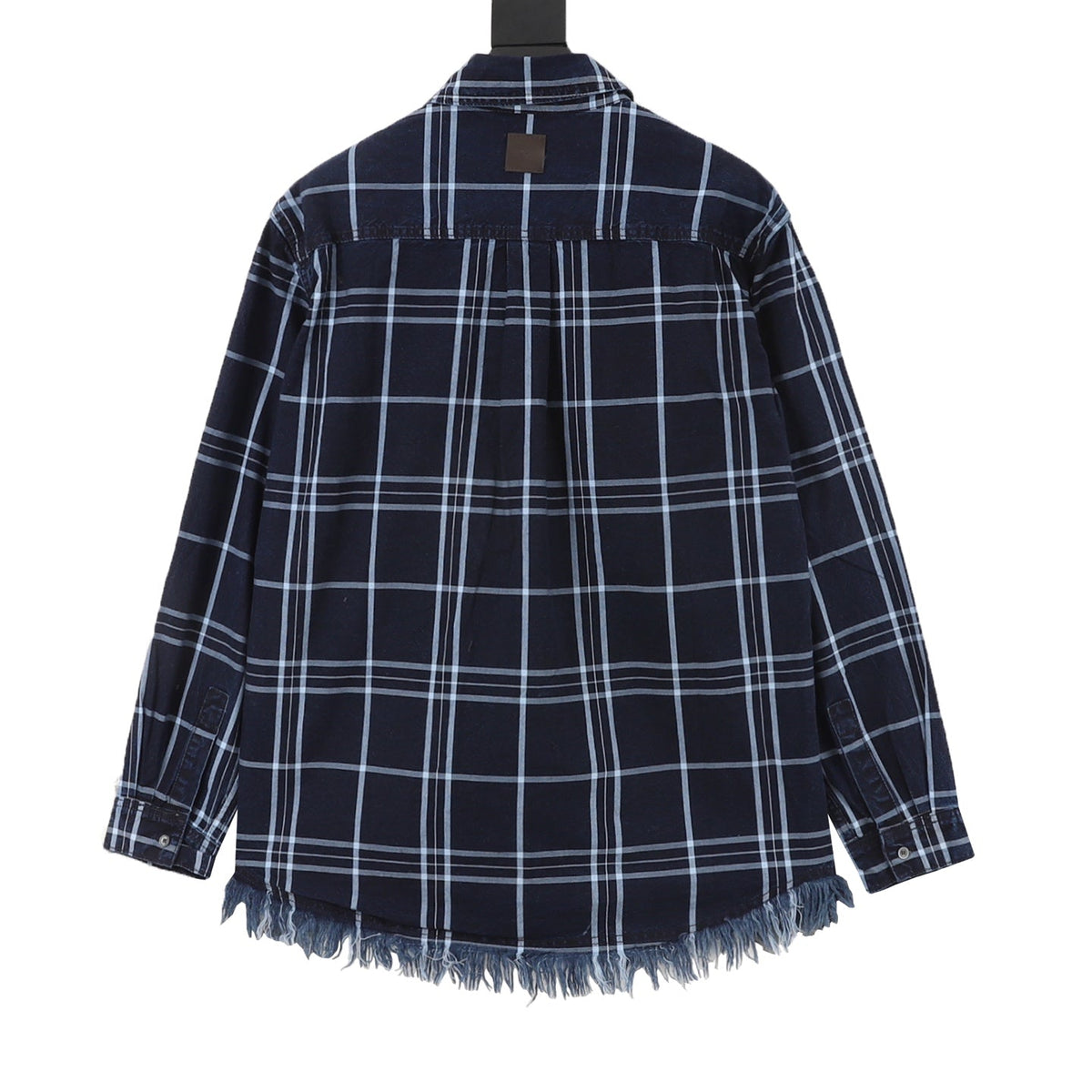 Dior Plaid Fringe Hem Long Sleeve Shirt Navy Blue