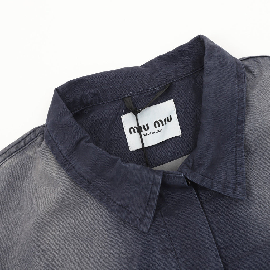 Miu Miu Gradient Washed Logo Embroidery Work Jacket Navy