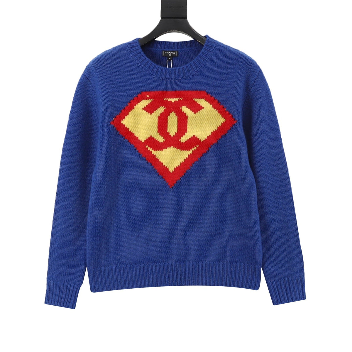 Chanel Double C Diamond Logo Blue Crew Neck Knit Sweater