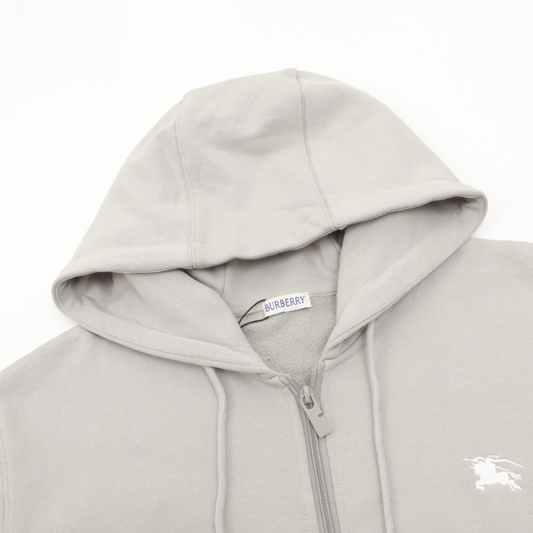 Burberry Equestrian Knight Logo Light Gray Full Zip Hoodie
