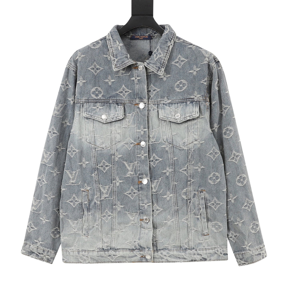 Louis Vuitton Monogram Frayed Denim Jacket Washed Blue