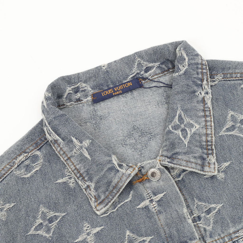 Louis Vuitton Monogram Frayed Denim Jacket Washed Blue