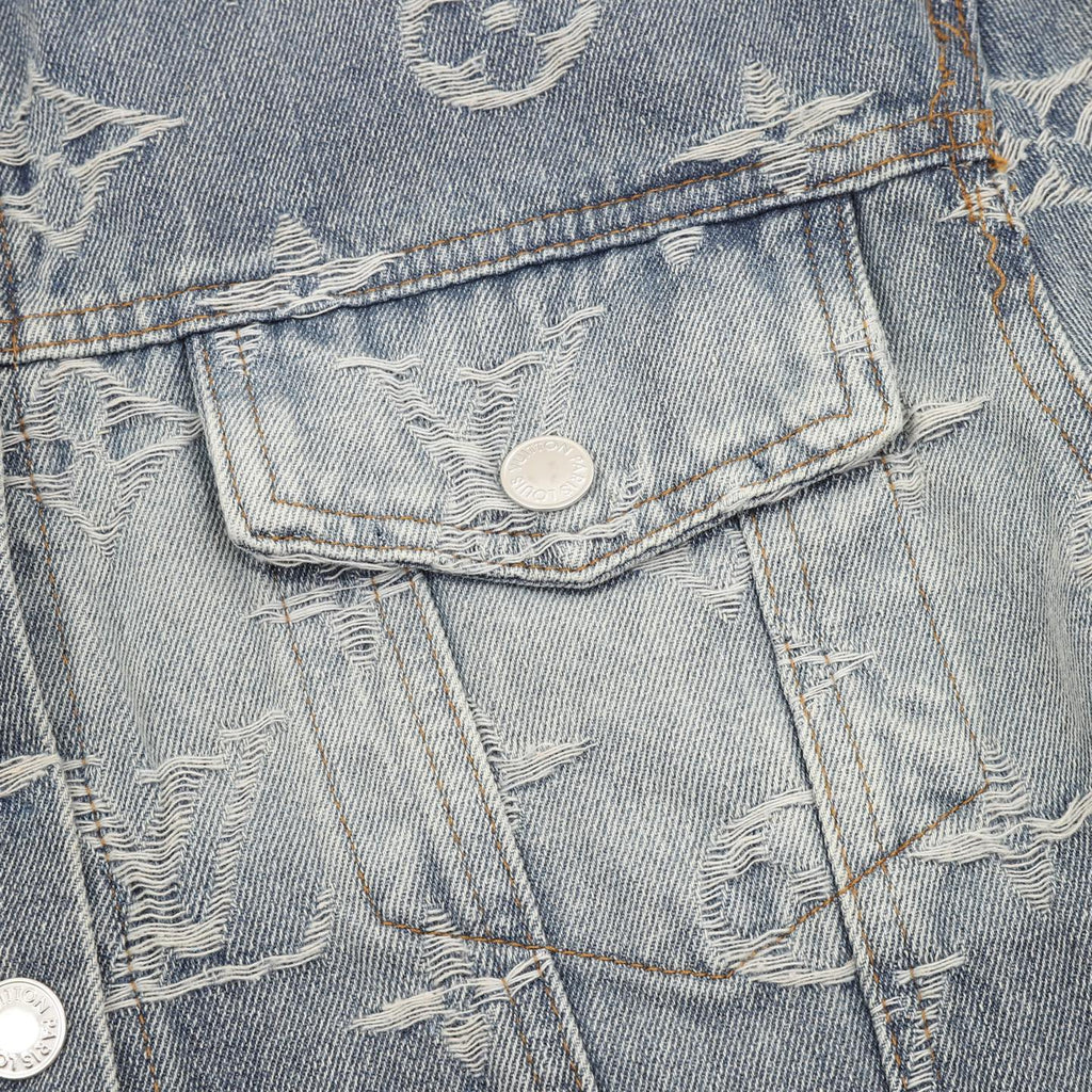 Louis Vuitton Monogram Frayed Denim Jacket Washed Blue