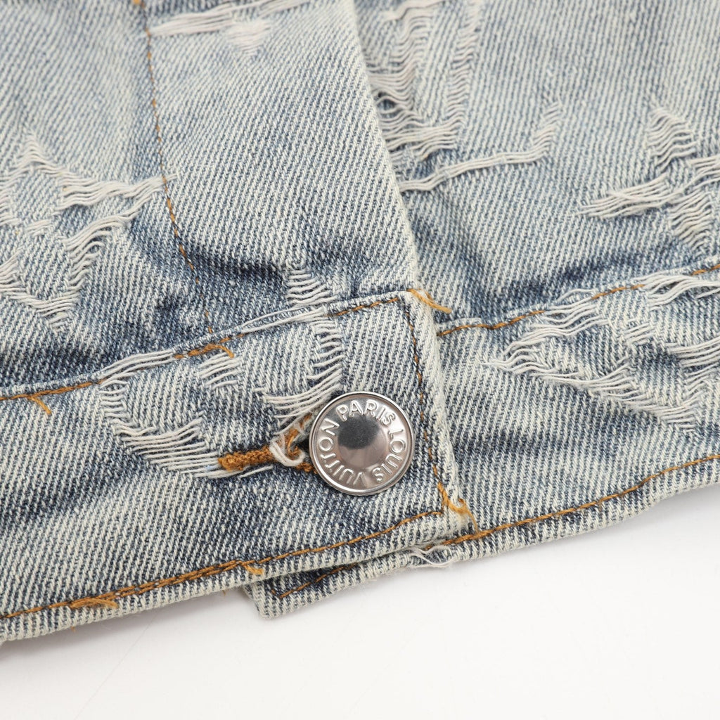 Louis Vuitton Monogram Frayed Denim Jacket Washed Blue