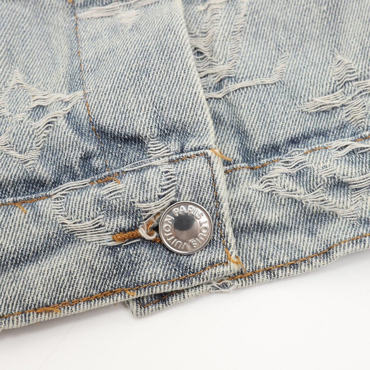 Louis Vuitton Monogram Frayed Denim Jacket Washed Blue