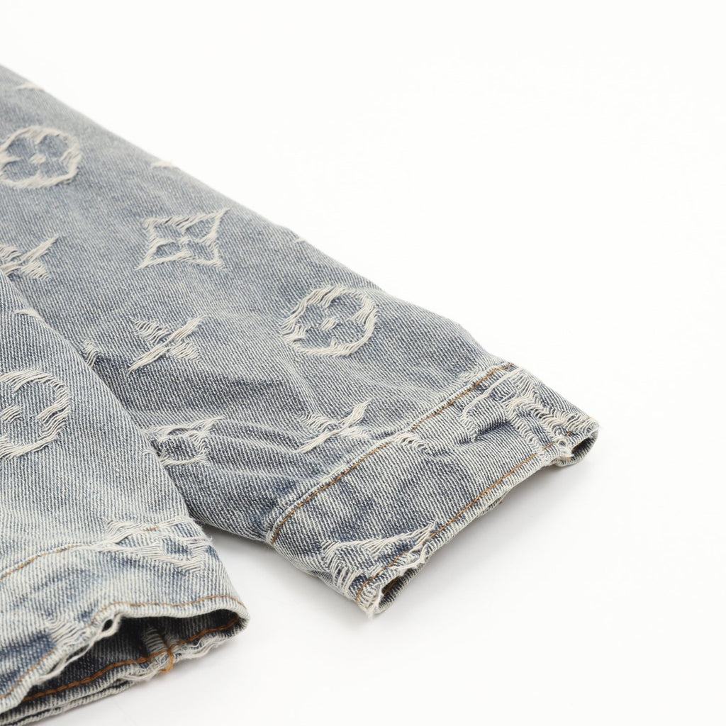 Louis Vuitton Monogram Frayed Denim Jacket Washed Blue