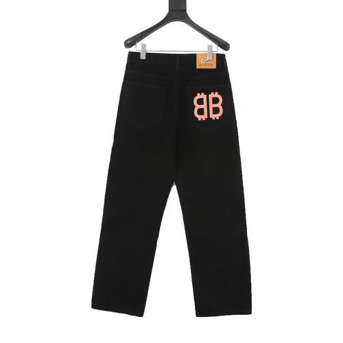 Balenciaga BB Logo Wide Leg Denim Jeans Black