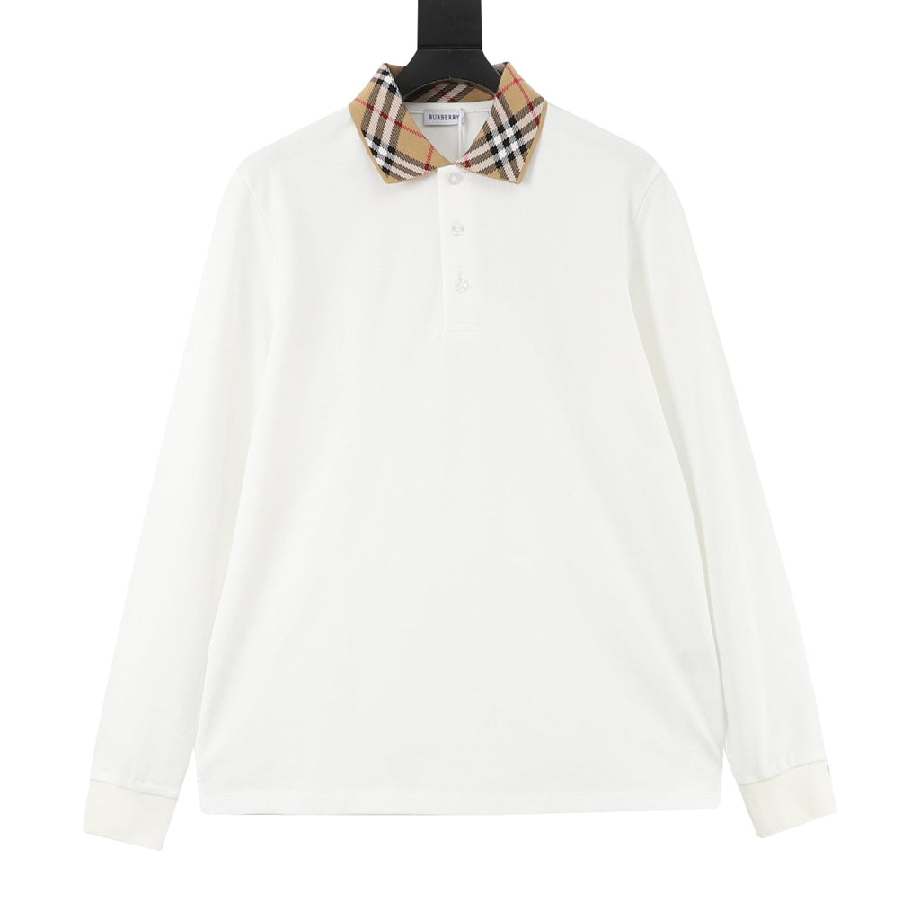 Burberry Vintage Check Collar White Long Sleeve Polo Shirt