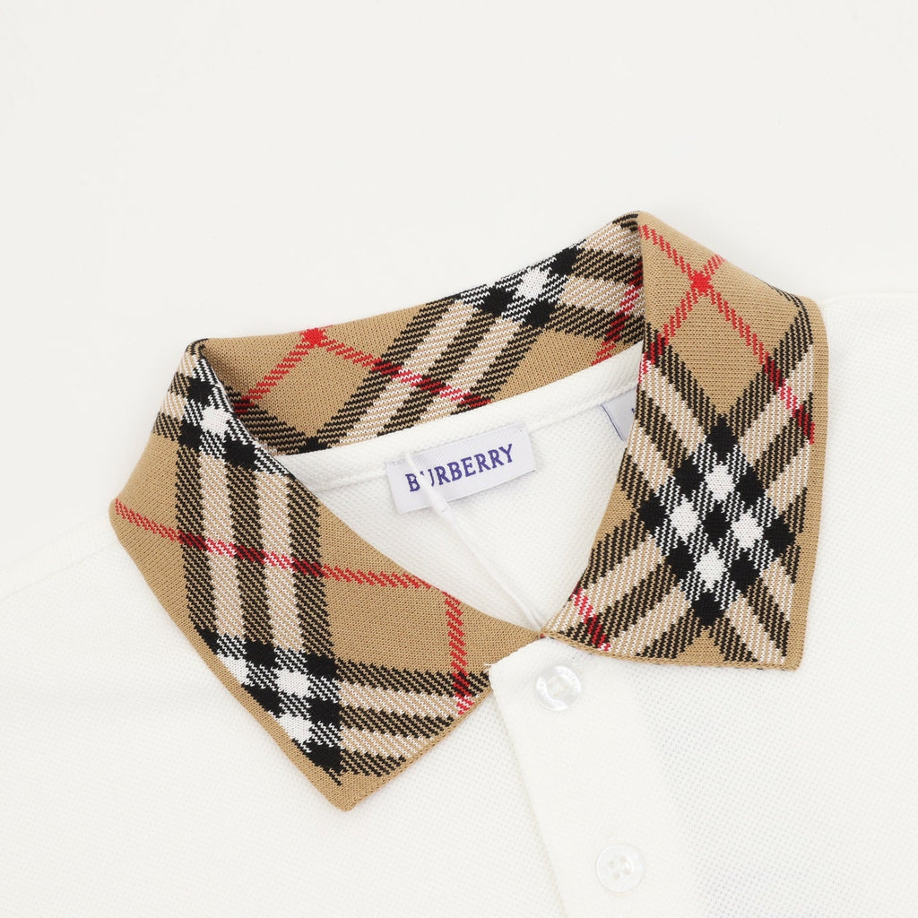 Burberry Vintage Check Collar White Long Sleeve Polo Shirt
