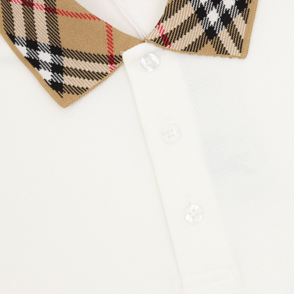Burberry Vintage Check Collar White Long Sleeve Polo Shirt