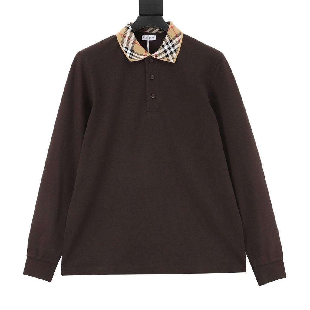 Burberry Vintage Check Collar Brown Long Sleeve Polo Shirt