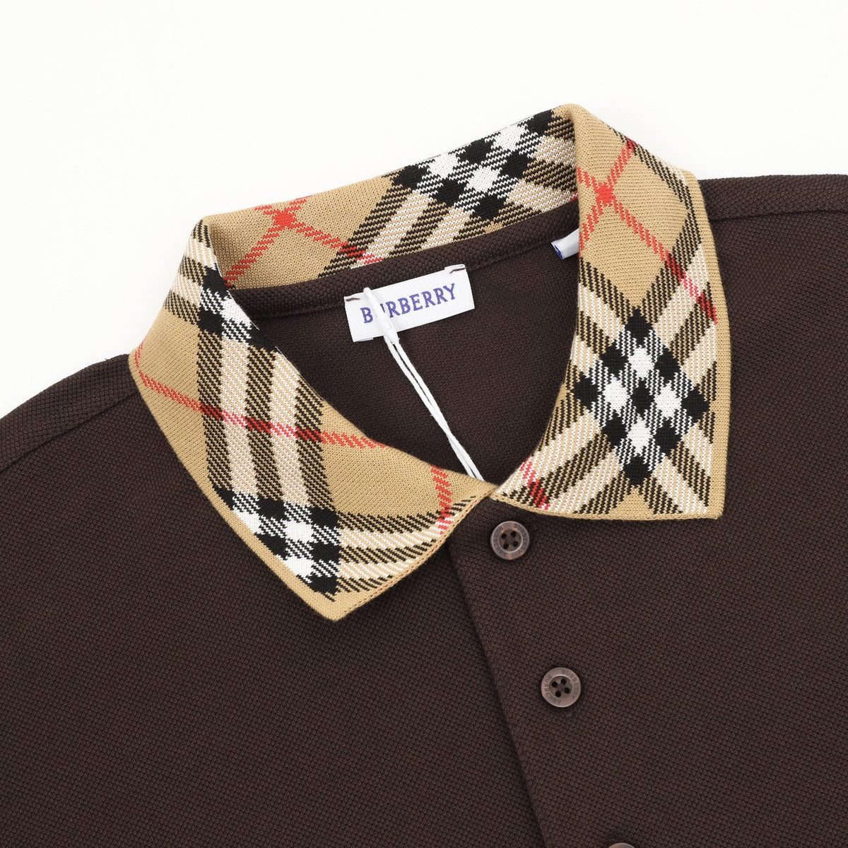 Burberry Vintage Check Collar Brown Long Sleeve Polo Shirt