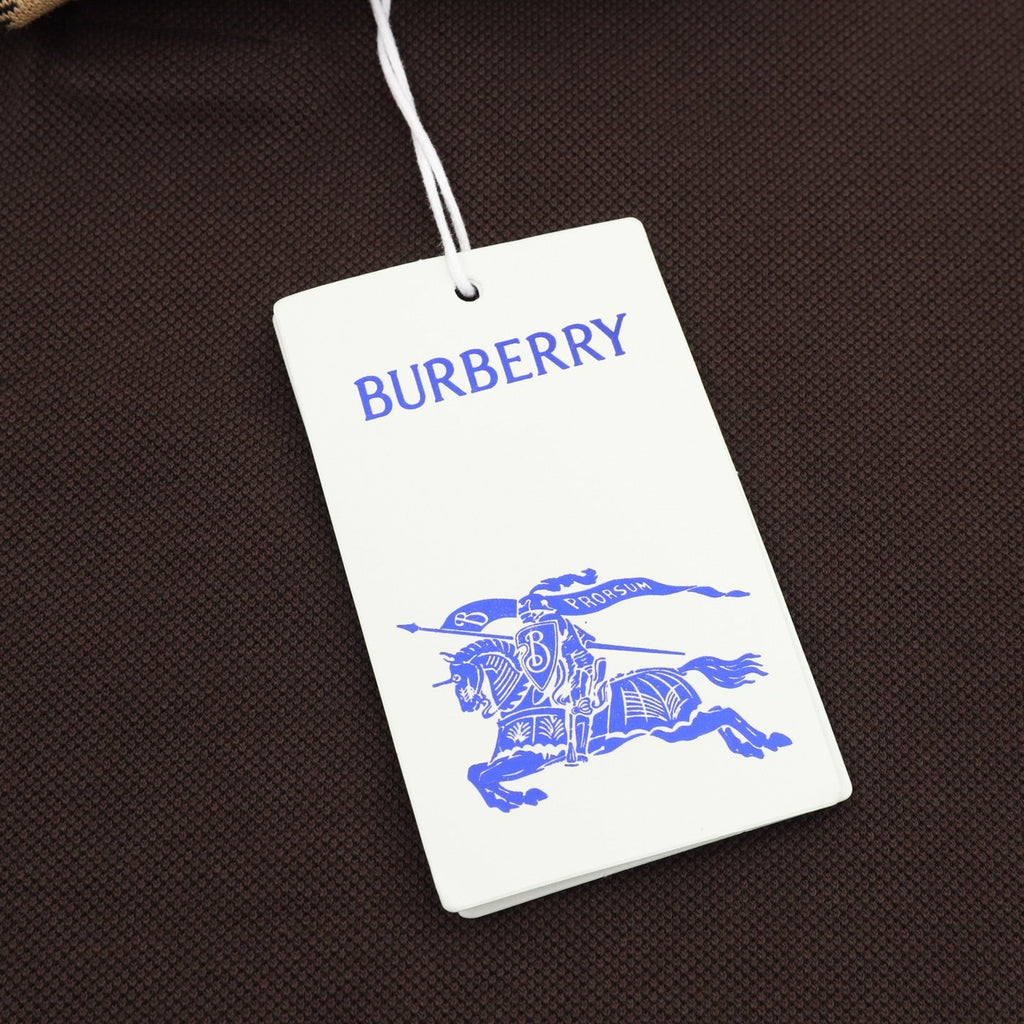 Burberry Vintage Check Collar Brown Long Sleeve Polo Shirt