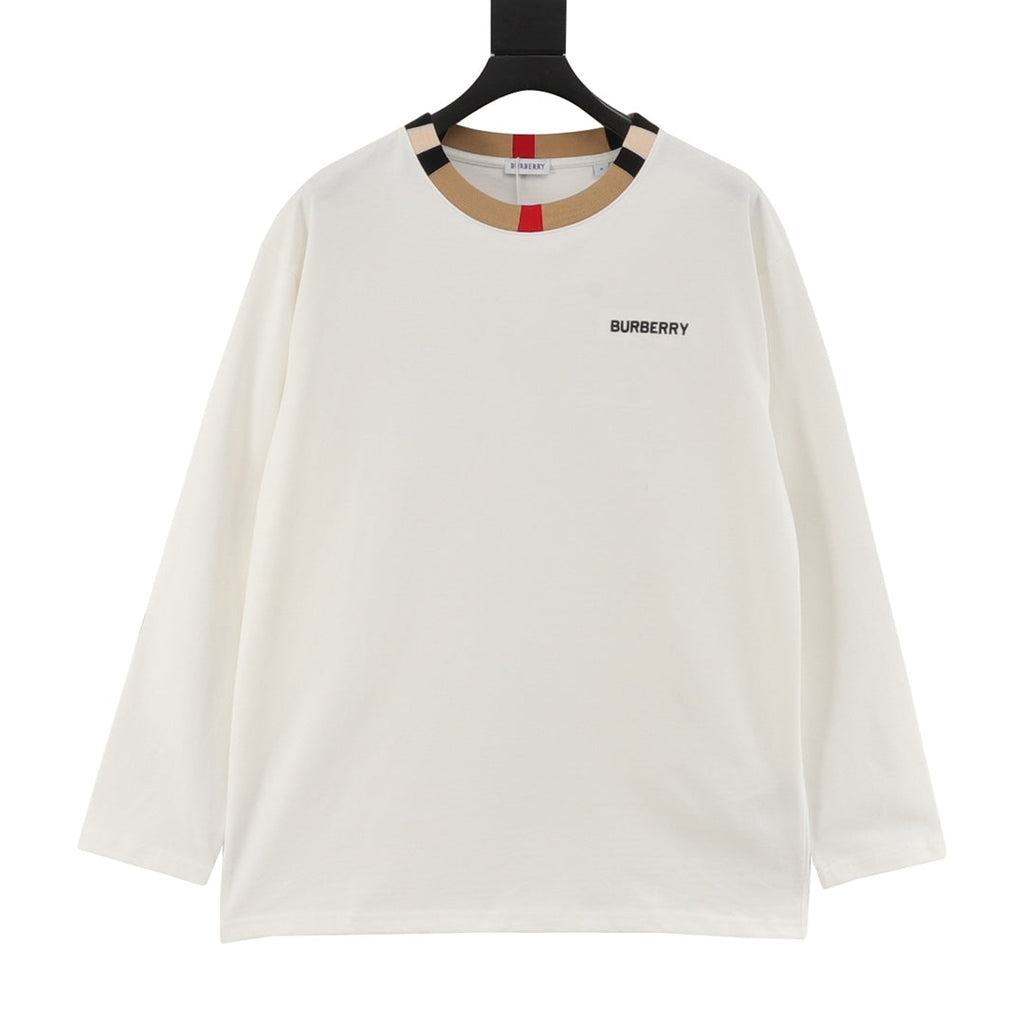 Burberry Icon Stripe Collar Off White Long Sleeve T-Shirt