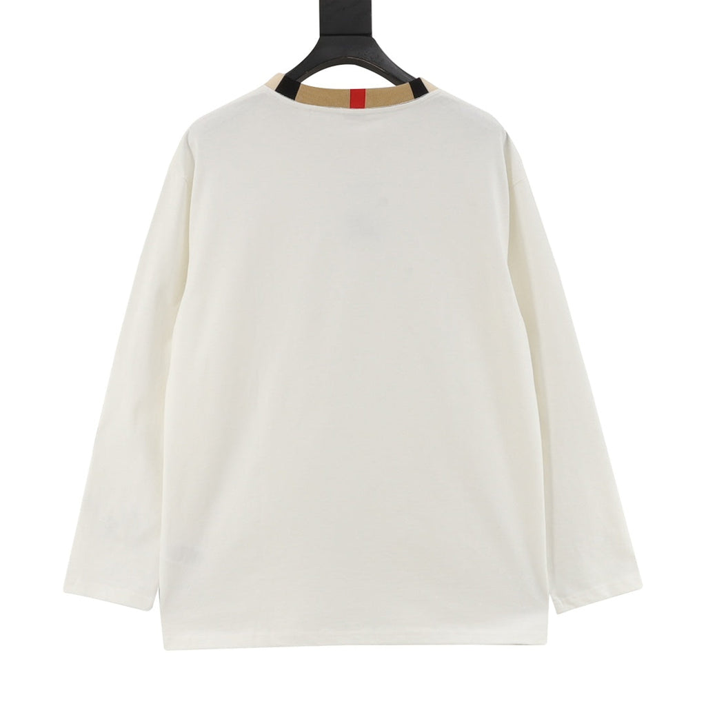 Burberry Icon Stripe Collar Off White Long Sleeve T-Shirt