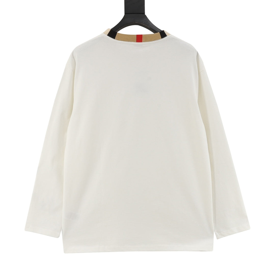 Burberry Icon Stripe Collar Off White Long Sleeve T-Shirt