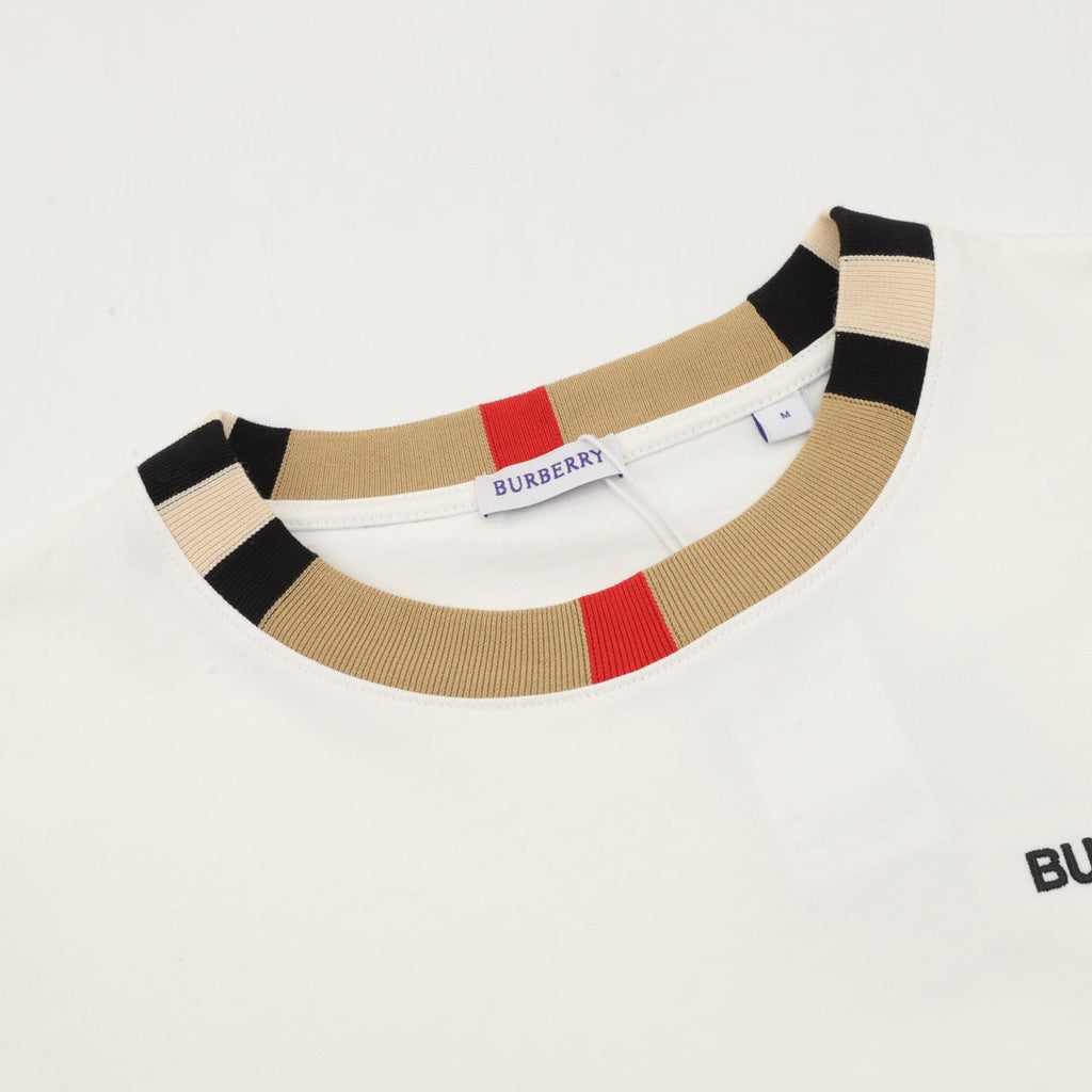 Burberry Icon Stripe Collar Off White Long Sleeve T-Shirt