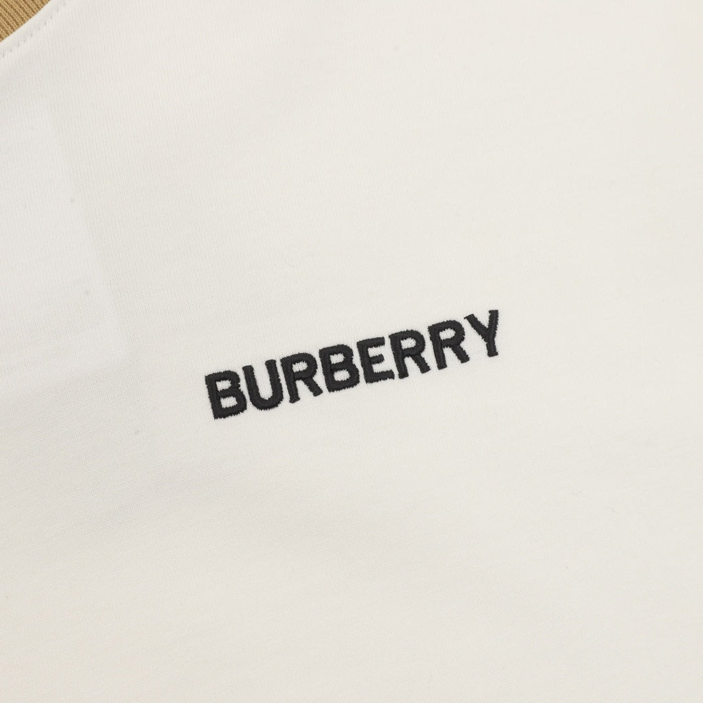Burberry Icon Stripe Collar Off White Long Sleeve T-Shirt