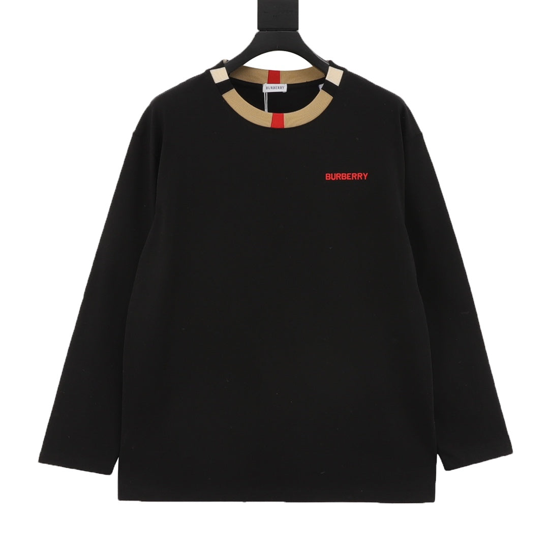 Burberry Icon Stripe Collar Black Long Sleeve T-Shirt
