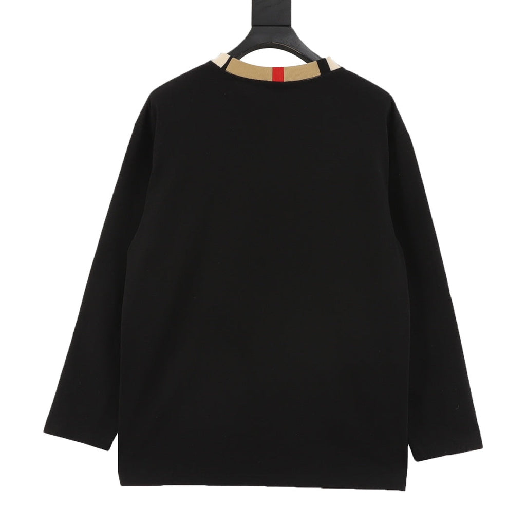 Burberry Icon Stripe Collar Black Long Sleeve T-Shirt