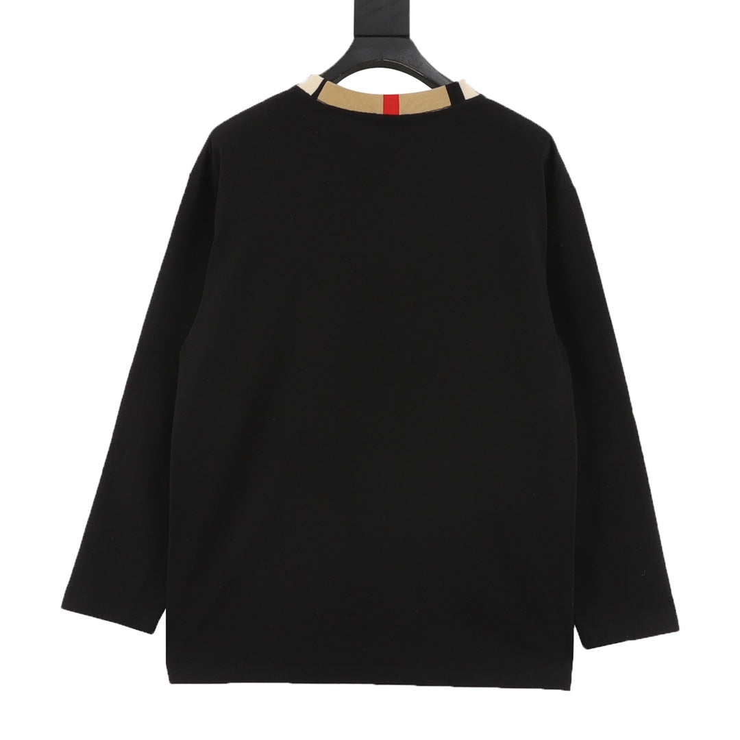 Burberry Icon Stripe Collar Black Long Sleeve T-Shirt