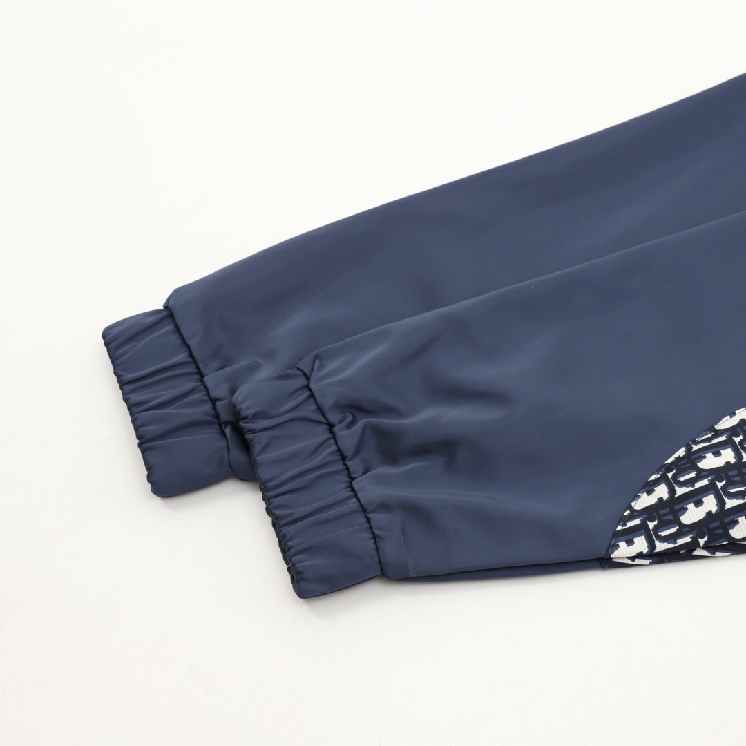 Dior Oblique Spliced Hooded Windbreaker Navy Blue