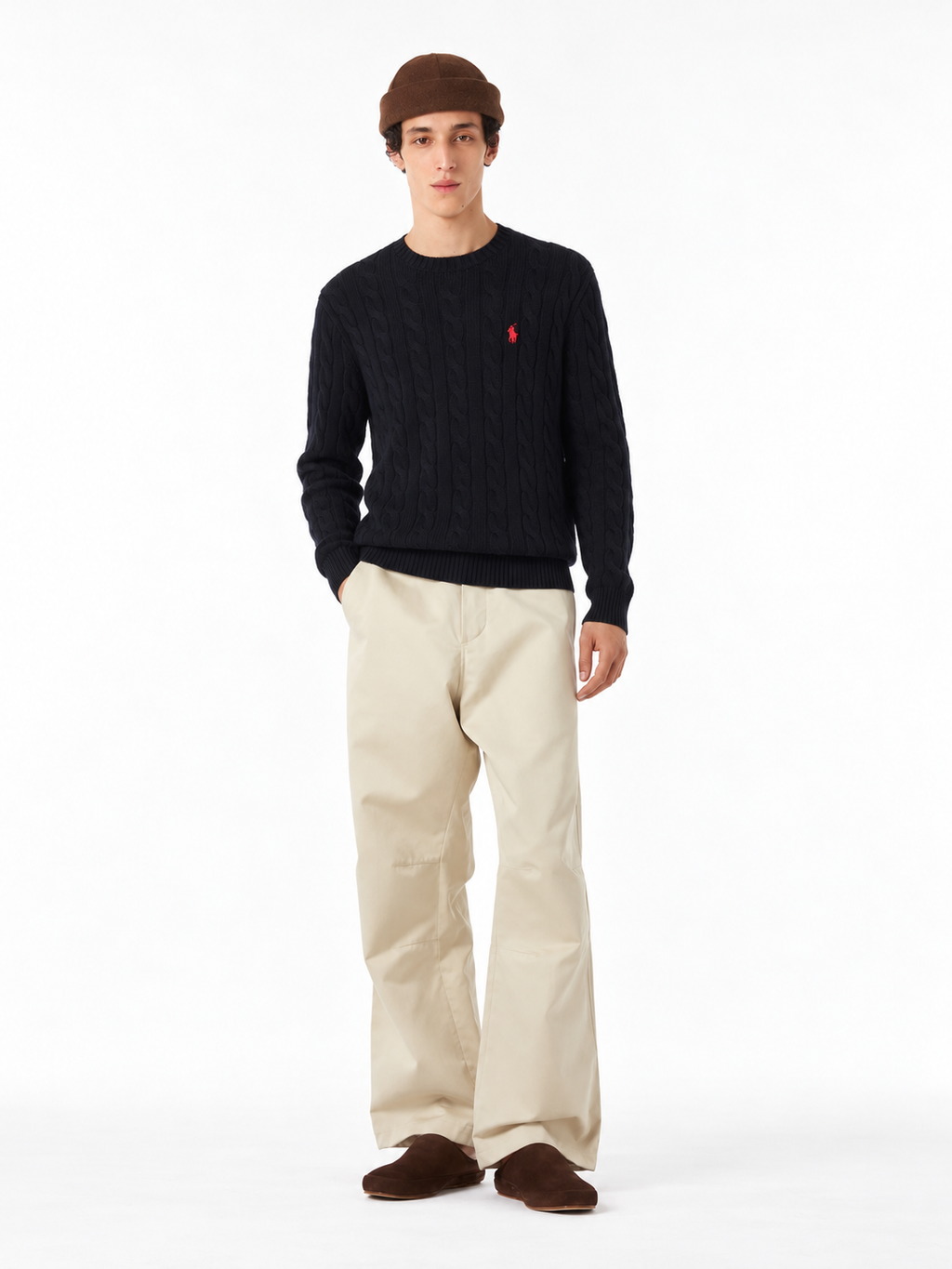 Polo Ralph Lauren Men's Cable Knit Crewneck Sweater Black
