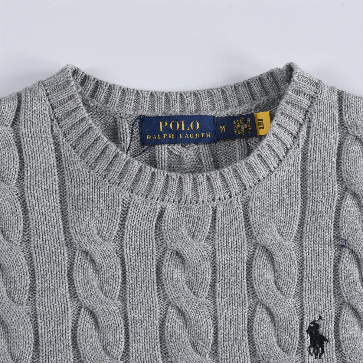 Polo Ralph Lauren Men's Cable Knit Crewneck Sweater Light Grey
