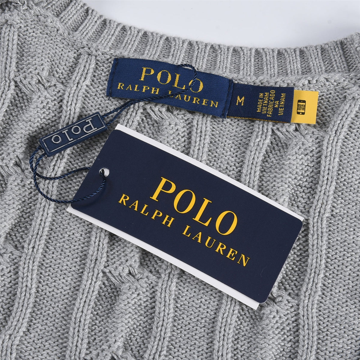 Polo Ralph Lauren Men's Cable Knit Crewneck Sweater Light Grey